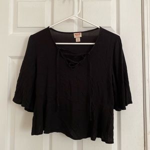 Black lace up blouse